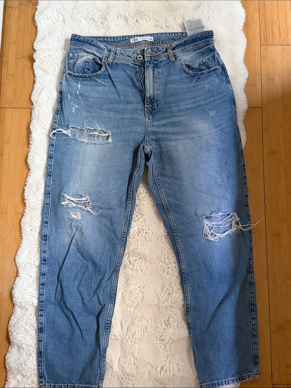 Zara Light Blue Distressed Boyfriend Jeans